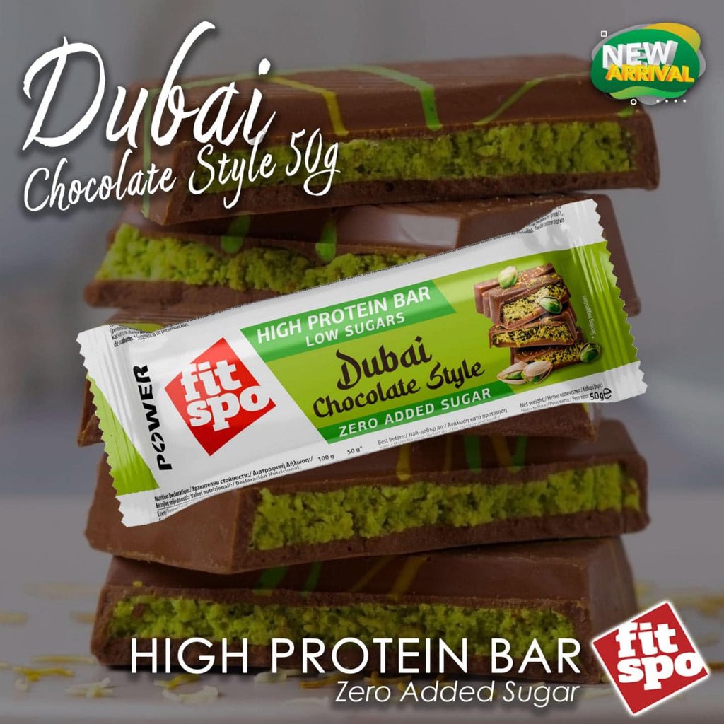 FITSPO Dubai Chocolate Protein Bar 50g - High Protein Snack