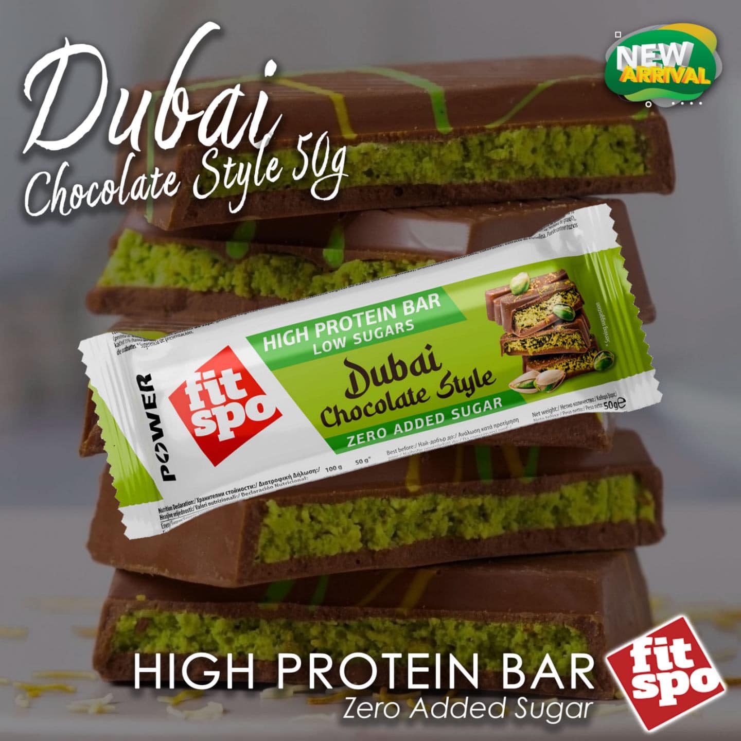 FITSPO Power Protein bar Dubai Chocolate Style 50g
