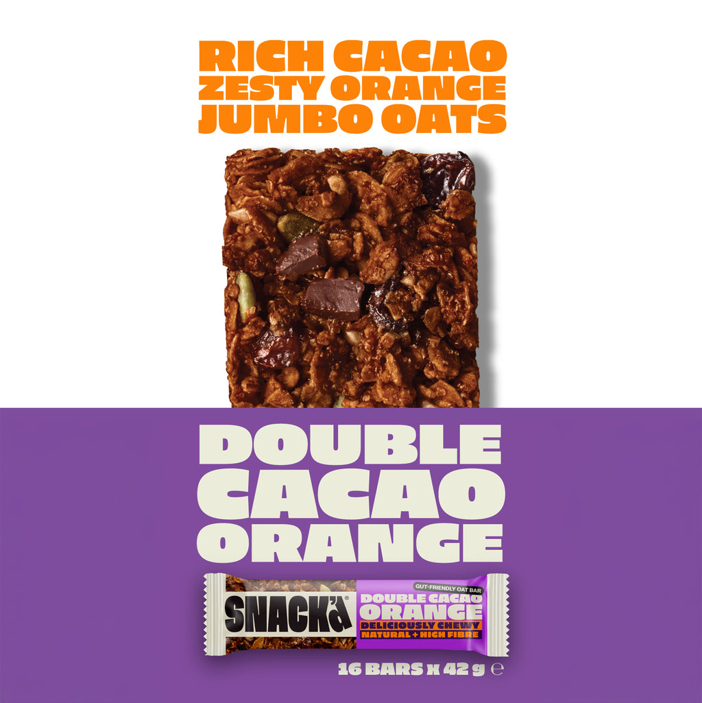 SNACK'd Gut Friendly Oat Bar Double Cacao Orange 16 x 42g